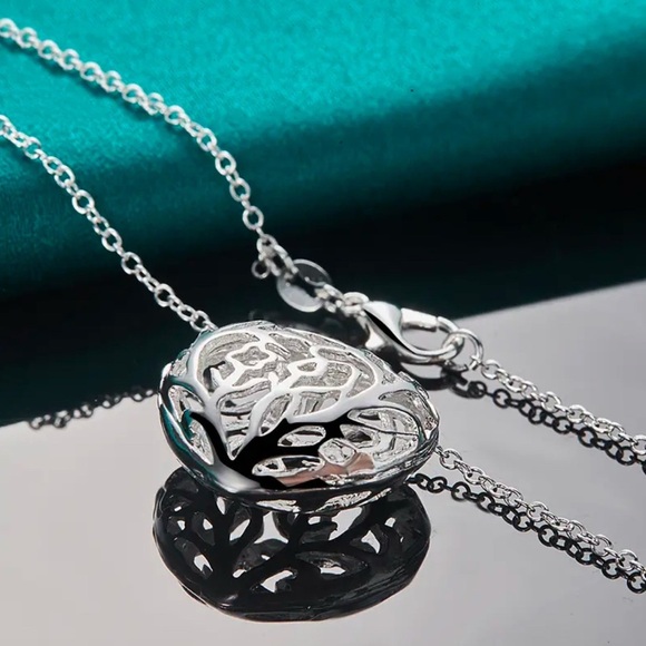 Romantic “Tree of Life” Puffed Heart Openwork Pendant with Chain - Picture 2 of 4